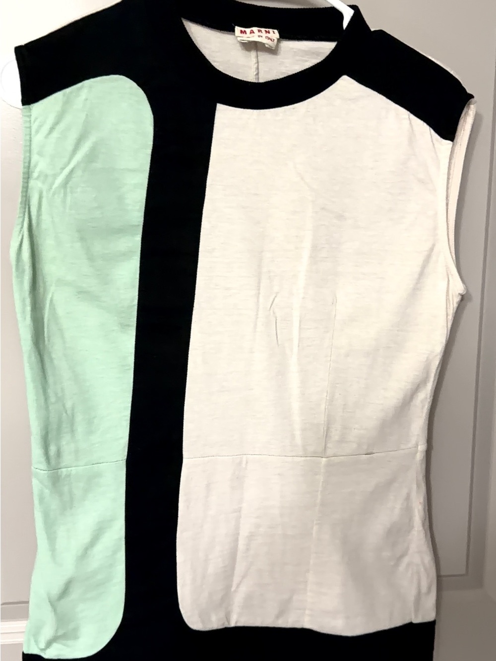 RARE Vintage Marni Colorblock Sleeveless Top in Mint, Black & Cream Italian 42